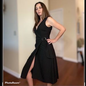 Alex Marie Black Belted Faux-Wrap Midi Dress 8